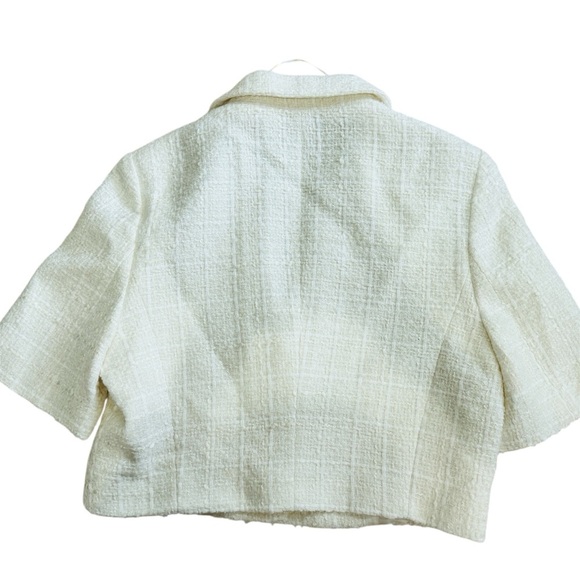 Zara cream tweed 3/4 sleeves with rhinestones buttons blazer cropped jacket NEW - Picture 3 of 8